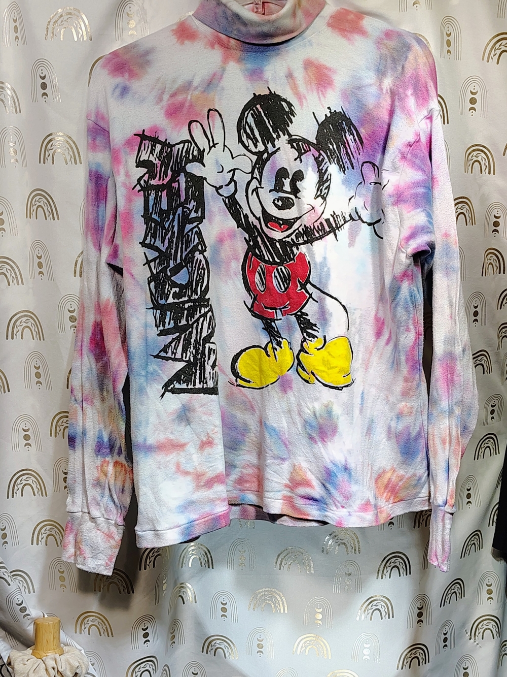 Vintage Dickies Tie-Dye Cartoon Graphic Long Sleeve Top - Pink, Blue, Yellow